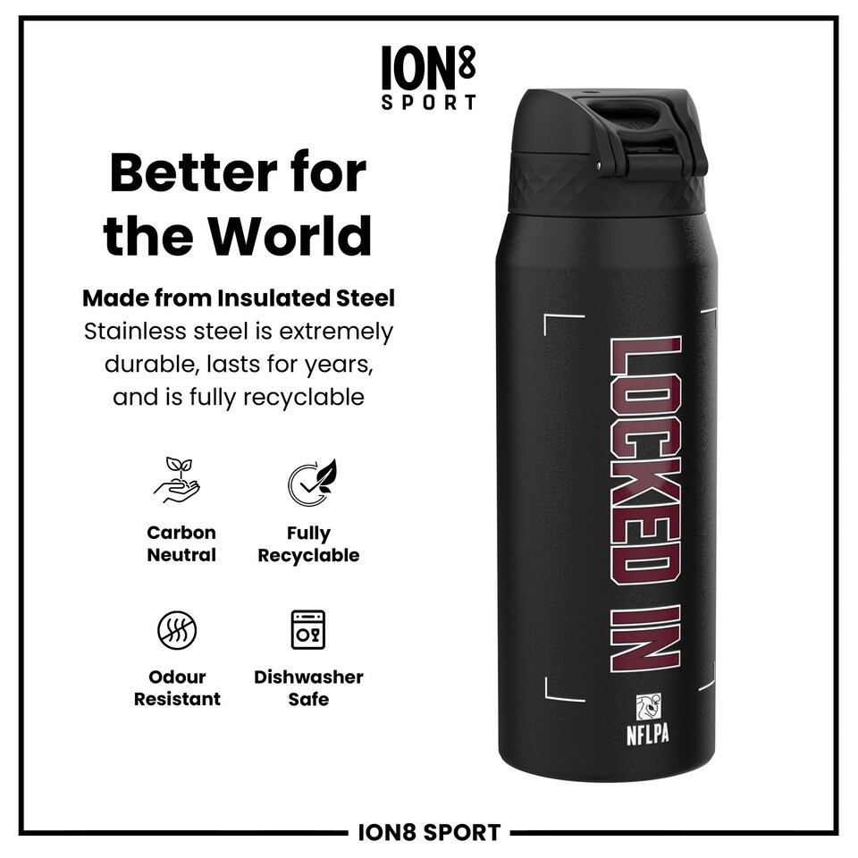 image 1 of NFL x Sports, Vacuum Insulated Steel Bottle, Series, 750ml (24oz) | Black | NFLPA Locked In Jayden Daniels | One Size
