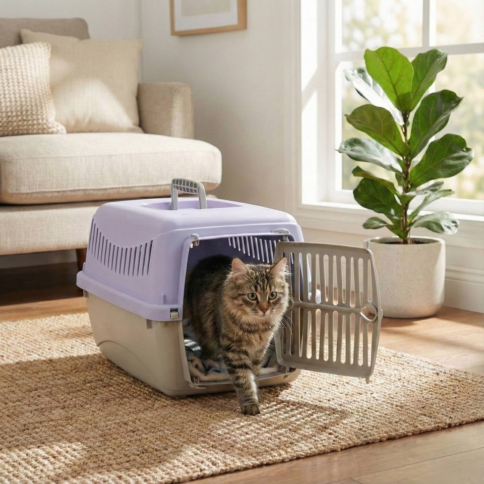 image 1 of Transportini Pet Carrier Travel Crate Cat Dog Cage Portable Box Pastel | Purple | Pastel Purple | Small | 1