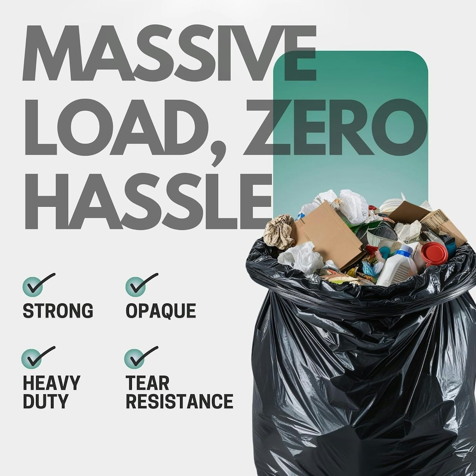 image 1 of Pack of 50 Heavy Duty Black Bin Bags – 80L, Flat Pack