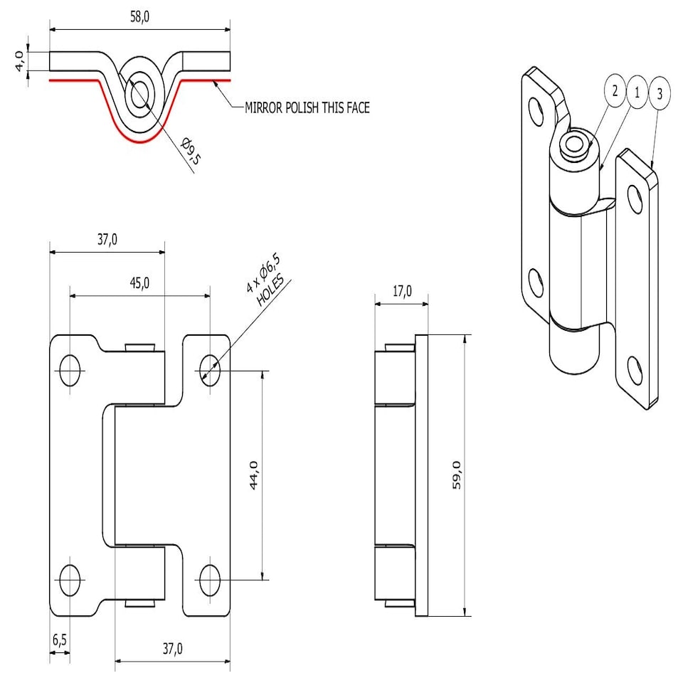 image 1 of Stainless Steel Hinge Heavy Duty 58x59mm Industrial Door Hatch Locker 2PK Silver