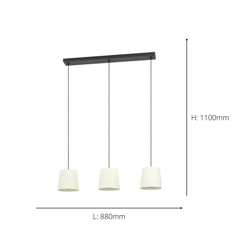 image 1 of EGLO Febres White Fabric and Steel Shade Traditional 3-Light Pendant