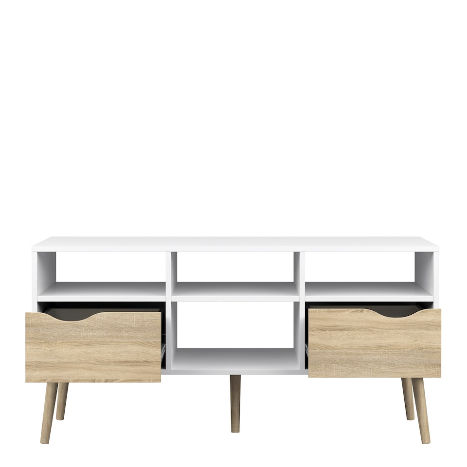 image 1 of Oslo TV Unit Wide 2 Drawers 4 Shelves in White and Oak