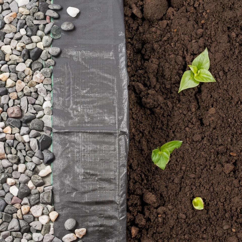 image 1 of Harbour Housewares 110gsm Weed Control Membrane Set with Pegs & Plates - 4m x 50m | Black | Black