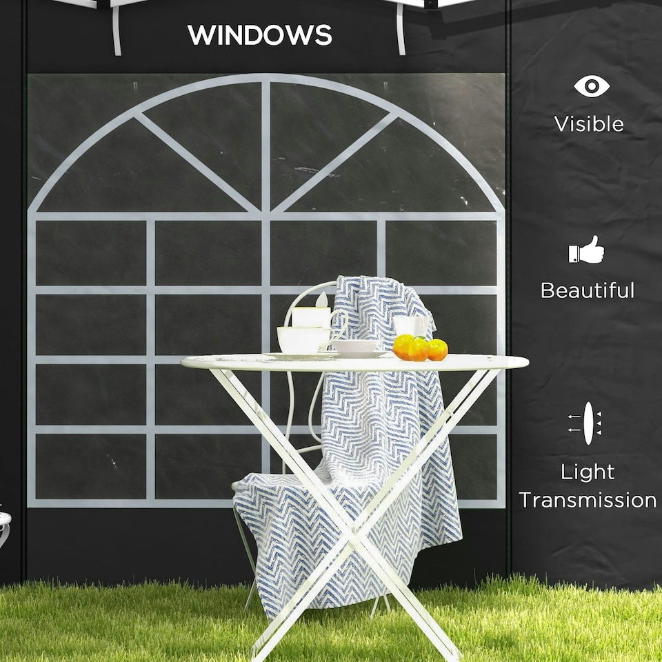 image 1 of Outsunny 3x3(m) or 3x6m Pop Up Gazebo Side Panels Replacement, 2 Pack, Black