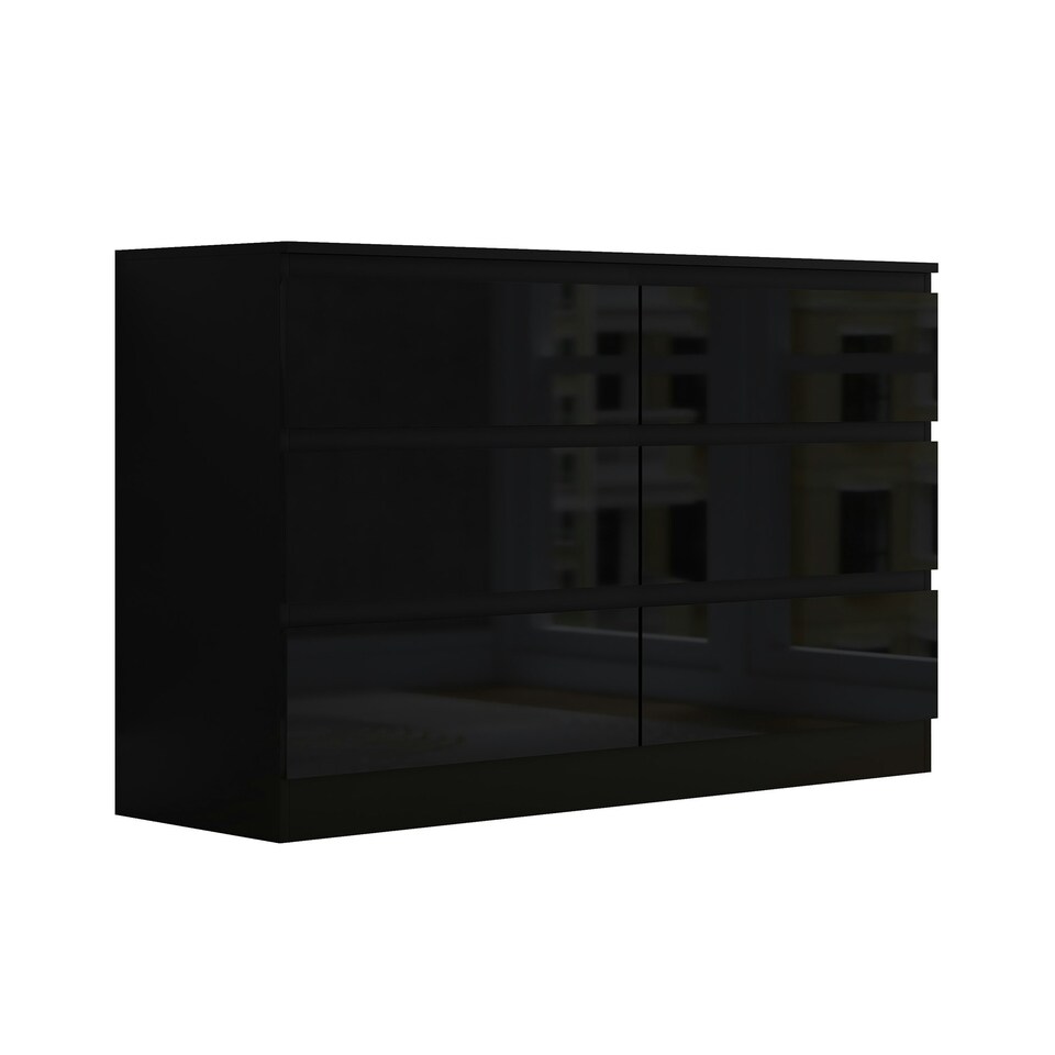 image 1 of FWStyle Stora 6 Drawer Wide 3+3 Chest Of Drawers - Black Gloss Front