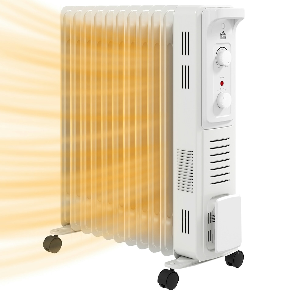 image 1 of HOMCOM 11 Fin Portable Oil Filled Heater Radiator, Energy Efficient, White