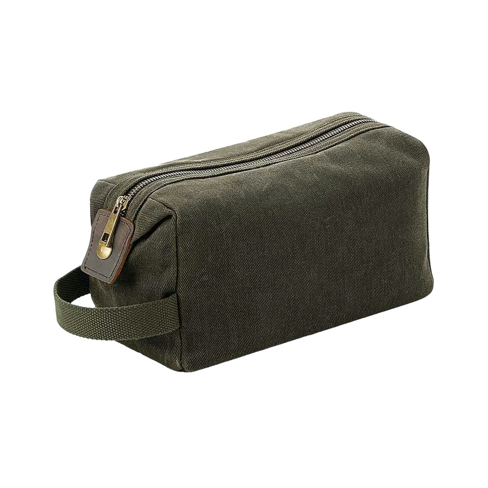 image 1 of Quadra Heritage Leather Trim Toiletry Bag - Olive Green - One Size