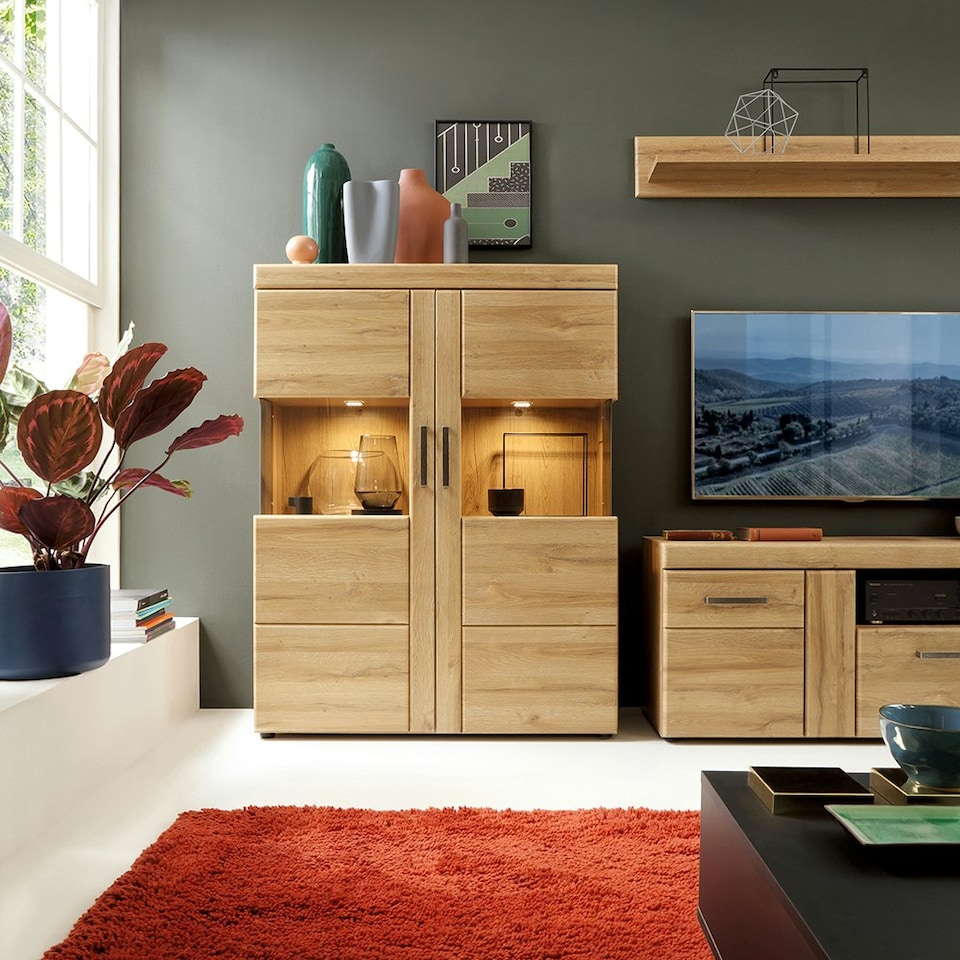 image 1 of Cortina Low Wide 2 Door Display Cabinet in Grandson Oak