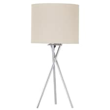 Tripod - Polished Chrome Lamp with Natural Linen Shade Chrome | Brown