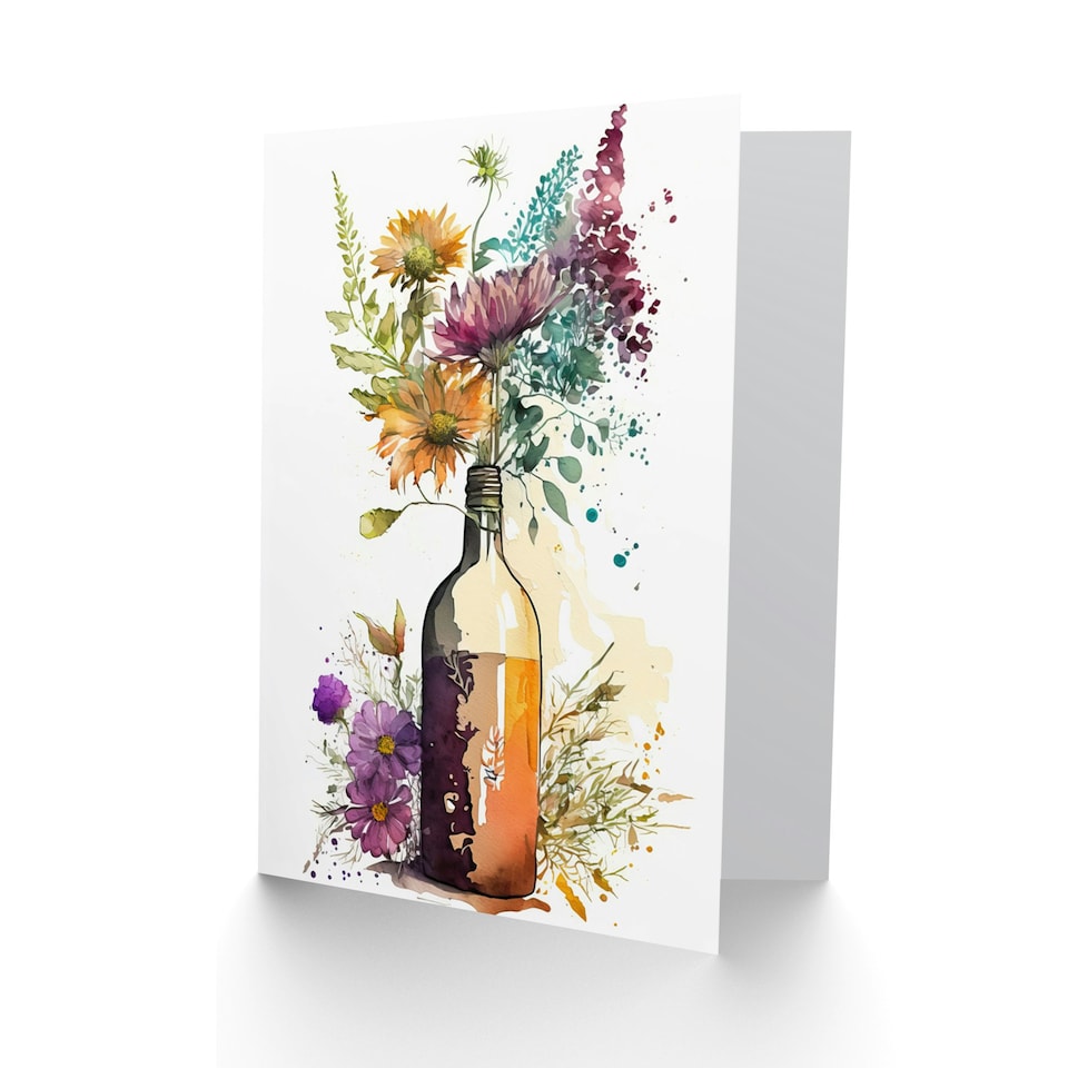 image 1 of Spring Wildflower Bouquet Wine Bottle Nature Birthday Card