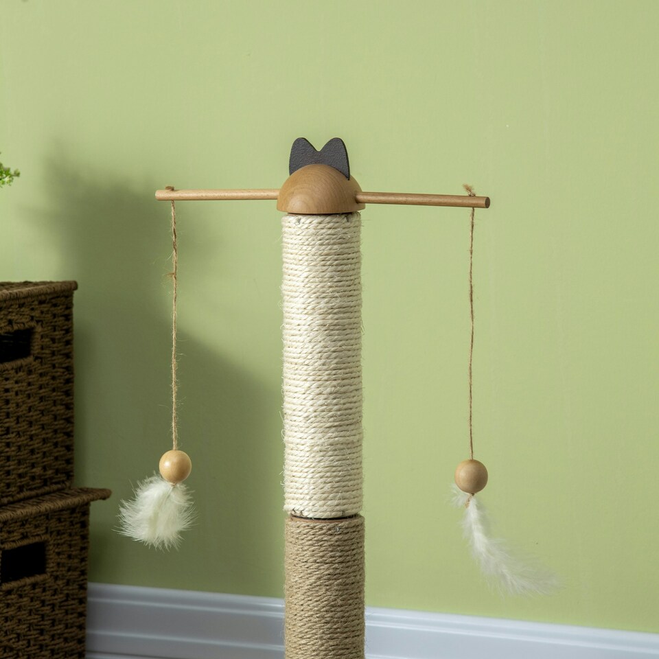 image 1 of PawHut Cat Tree Scratching Post with Interactive Toy Ball Jute Sisal Wood