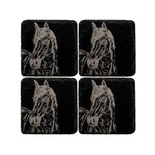 The Just Slate Company Set of 4 Horse Portrait Slate Coasters
