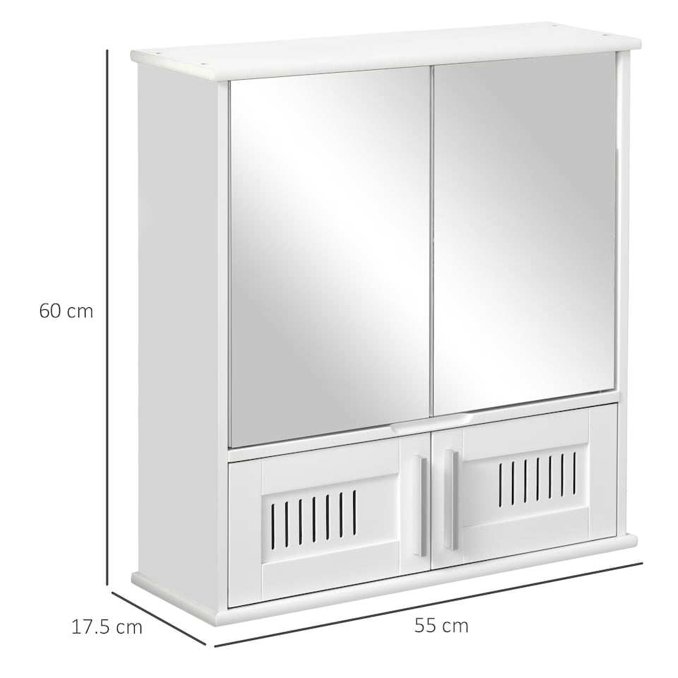 image 1 of kleankin Bathroom Mirror Cabinet, Wall Mounted Storage Cupboard with Double Doors and Adjustable Shelf, Bathroom Organizer, White