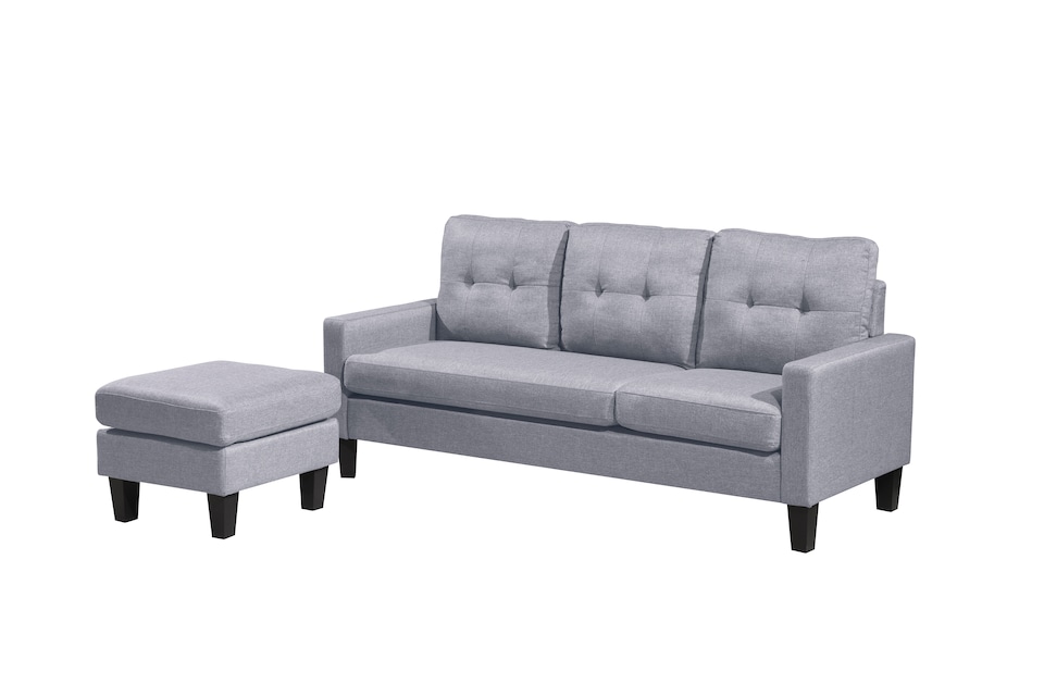 image 1 of Portofino 3 Seater Corner Sofa, Chaise Lounge Furniture with Reversible Ottoman Footstool or Chaise | Grey | Three Seater