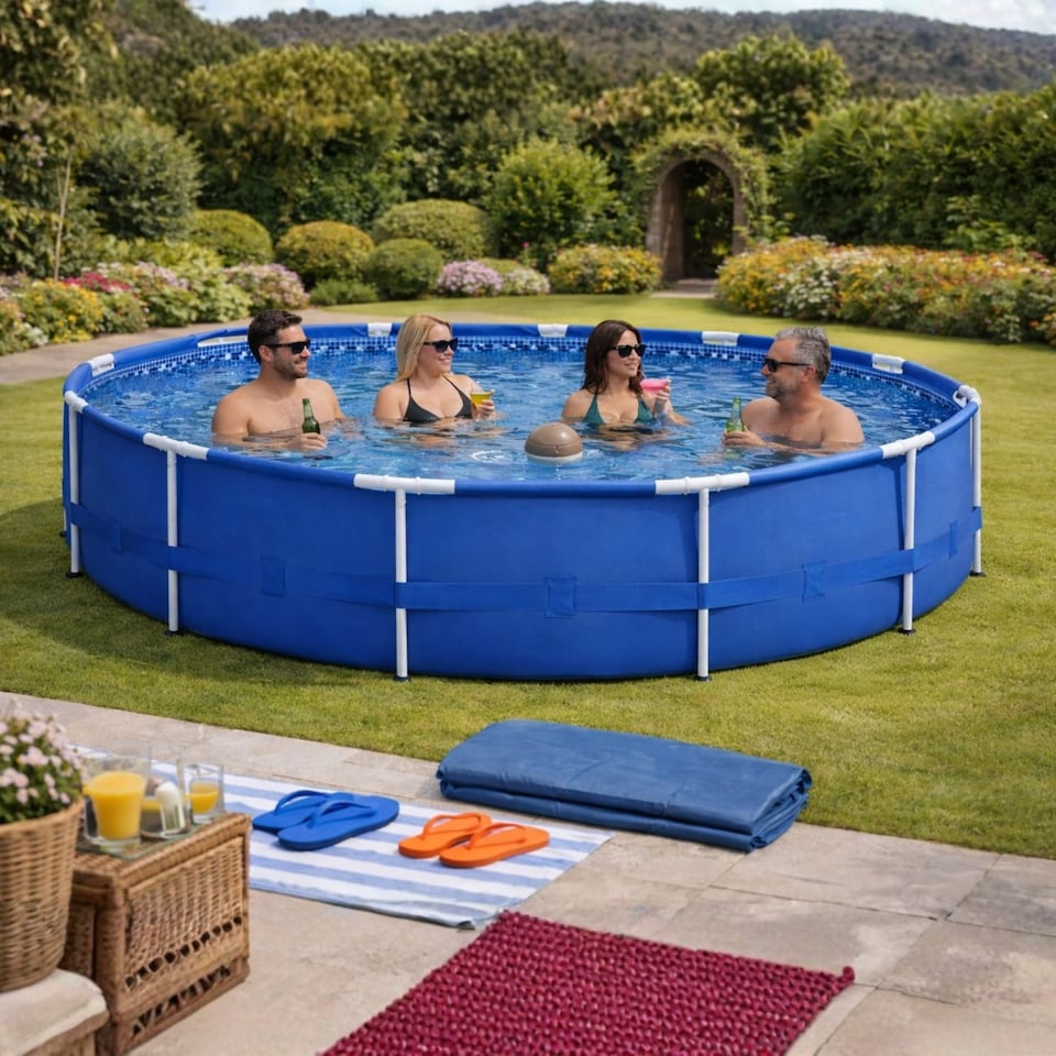 image 1 of Intex 12ft x 30in Round Metal Frame Pool with Filter Pump - Blue