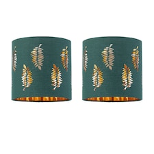 Set of 2 Fern - Dark Green Cut Out 15.5cm Table Lamp Shades | Green | Gold | Small | 2