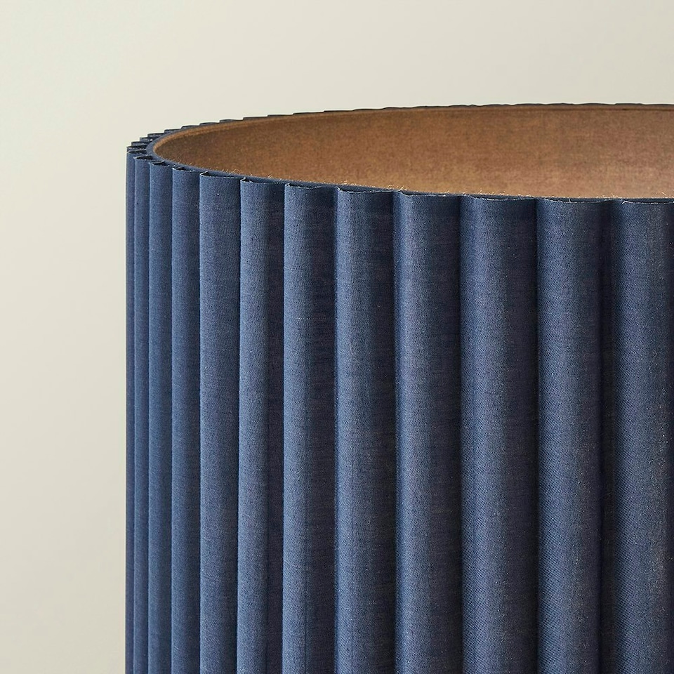 image 1 of ValueLights Lenny Navy Blue Drum Lamp Shade Colour Drench Ribbed Fabric Midi Floor Lamp Blue
