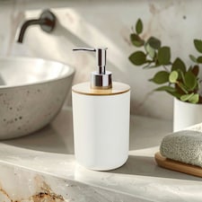Interiors by Premier 500ml White Hand Lotion Pump Dispenser, Sleek Bamboo Fibre Soap & Lotion Dispenser For Bathroom or Kitchen