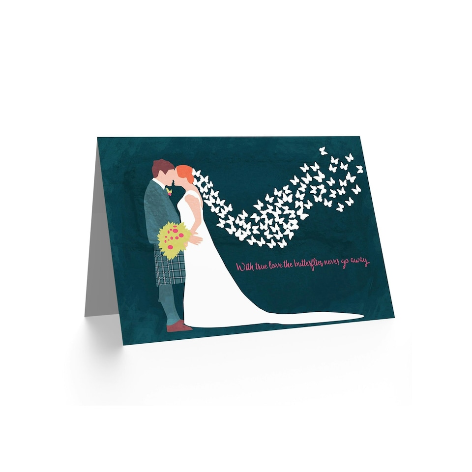 image 1 of Scottish Groom Bride True Love Butterflies Scotland Wedding Card