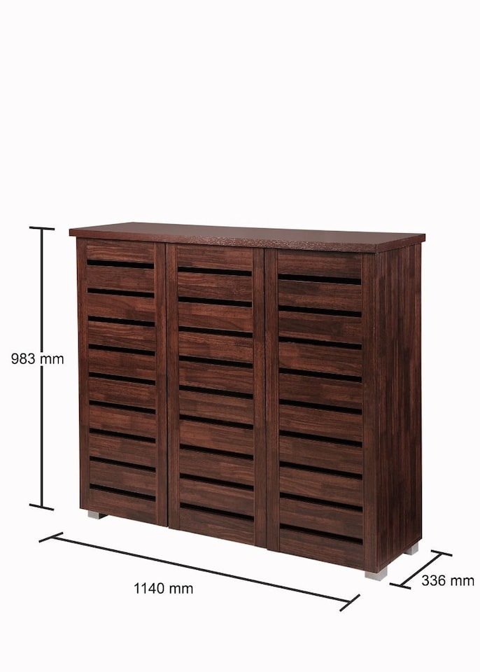 image 1 of Essentials 3 Door Shoe Cabinet Walnut Finish