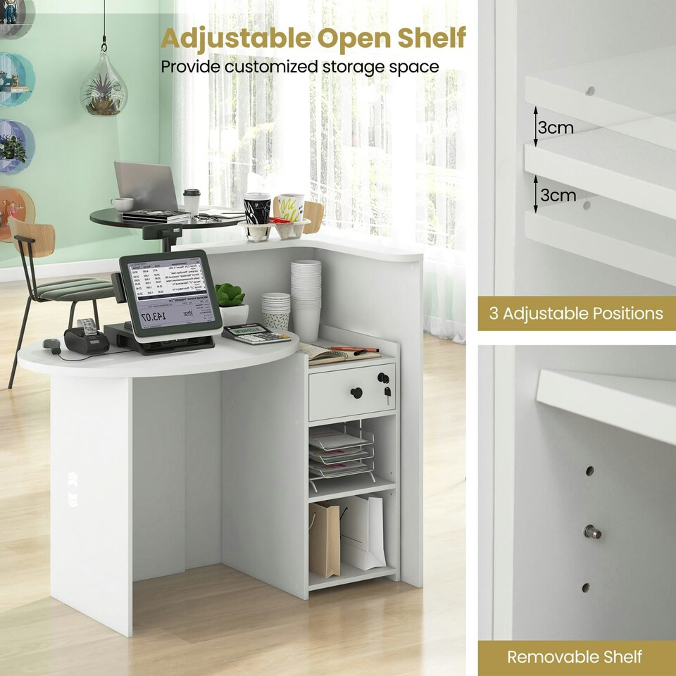 image 1 of COSTWAY Reception Desk with Lockable Drawer White & Black Black