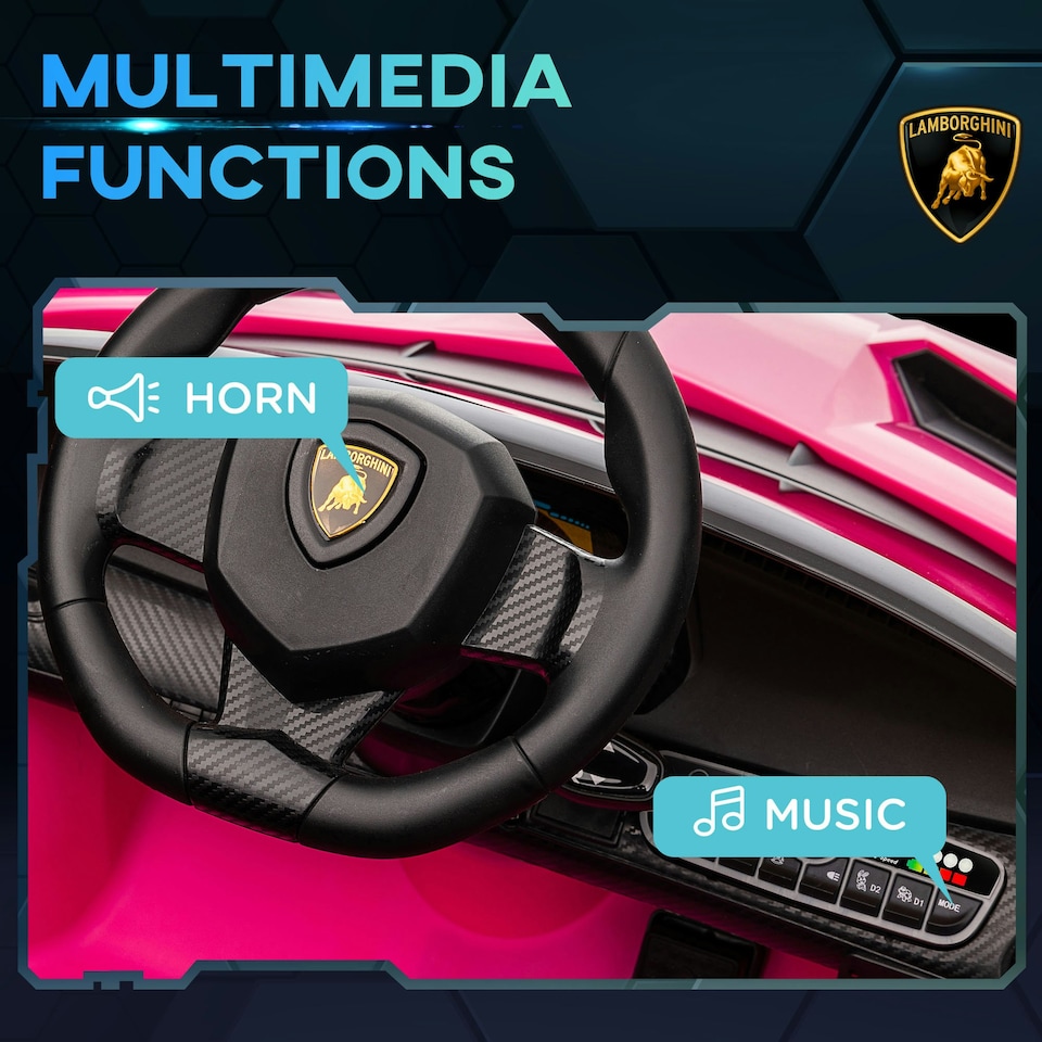 image 1 of HOMCOM Lamborghini Veneno Licensed Electric Ride-on Car w/ Remote- Pink
