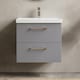 image 3 of Balterley Wall Hung Bathroom 2 Drawer Vanity Unit and 1 Tap Hole Ceramic Basin, with Handles | Grey | Satin Grey