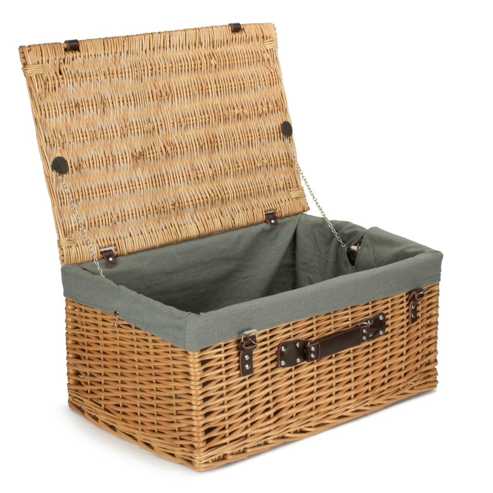 image 1 of 62cm Buff Wicker Picnic Basket with Lining | Blue | Blue | One Size