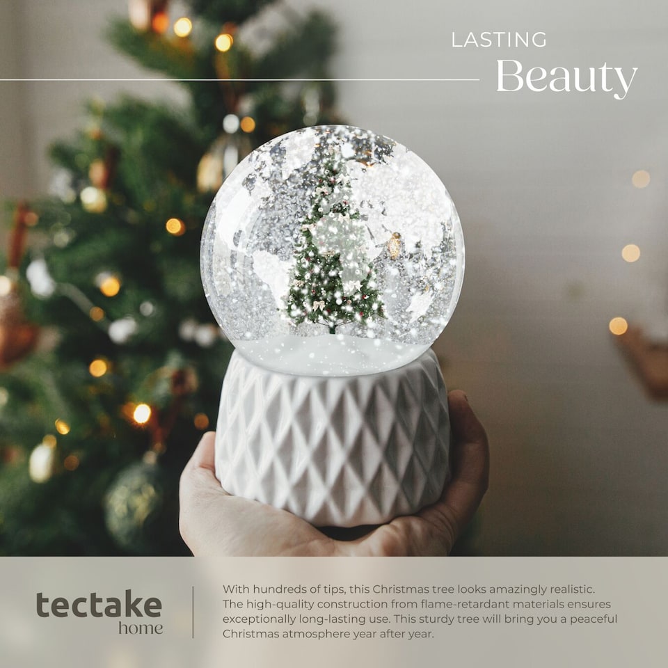 image 1 of Christmas Tree - artificial Christmas tree with frosted tips, pine cones, and metal stand | Green | green | 1