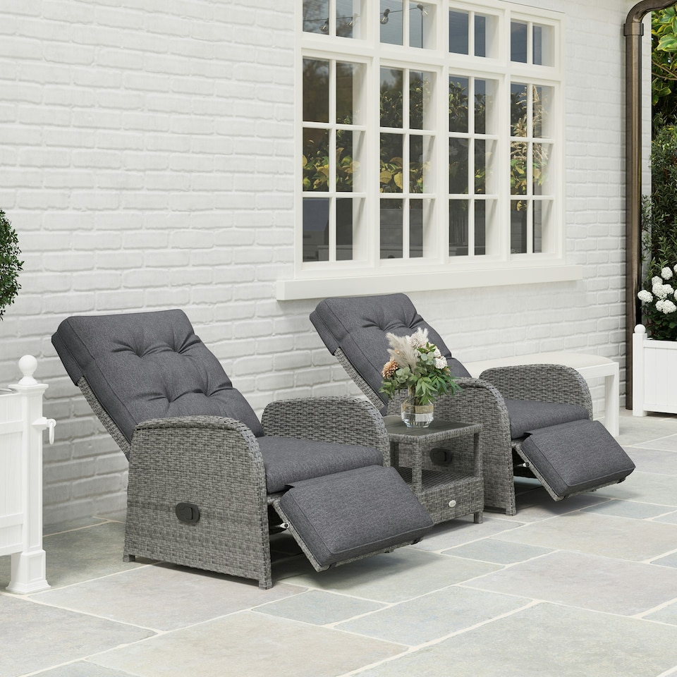 image 1 of Outsunny 3 Pieces Rattan Bistro Set with Cushions for Outdoor, Grey