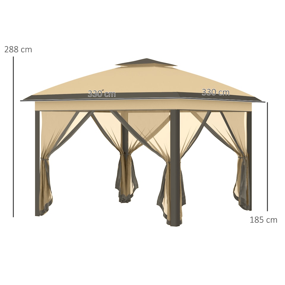 image 1 of Outsunny 3.3 x 3.3m Pop Up Gazebo, Double Roof Foldable Canopy Tent with Zipped Mesh Sidewalls, Height Adjustable and Carrying Bag, Event Tent for Patio Garden, Beige