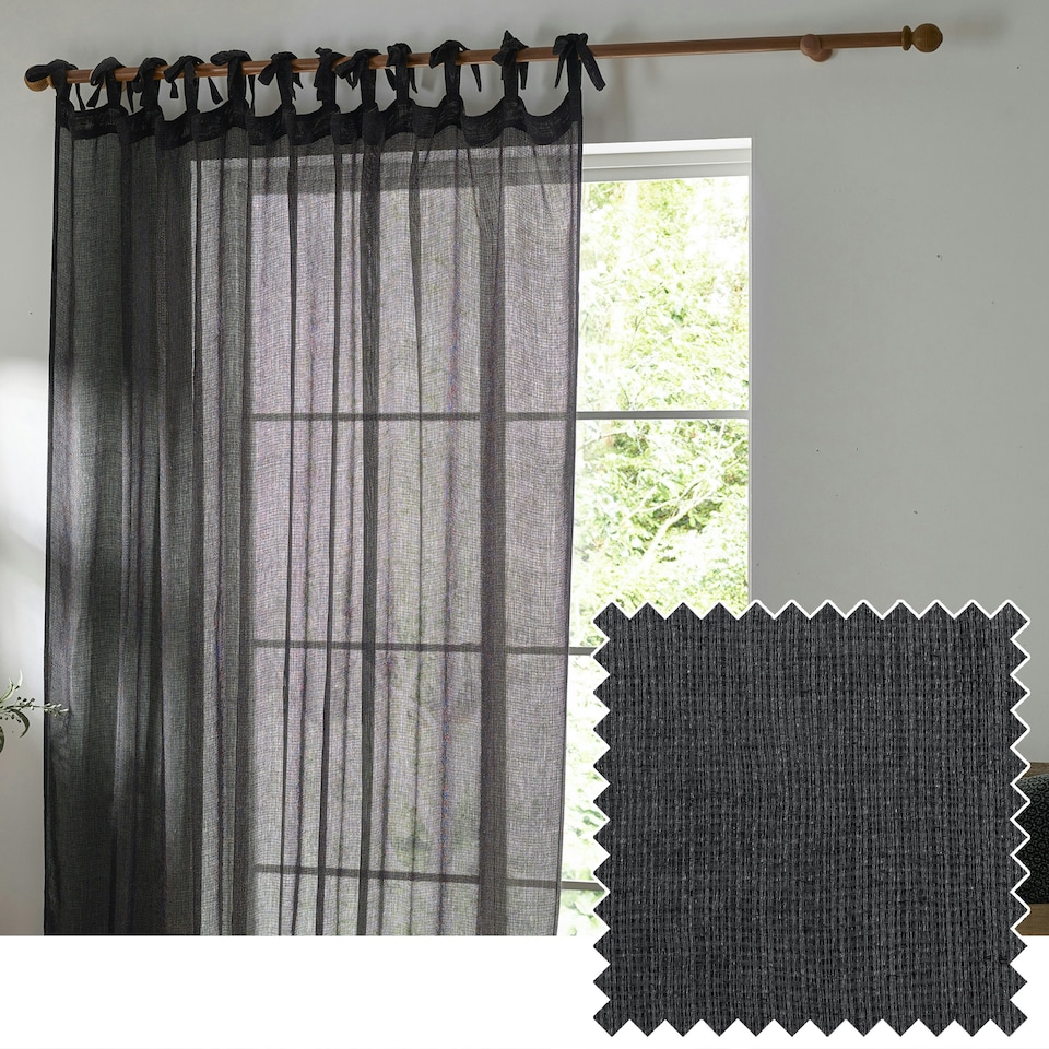 image 1 of Yard Nimbus Sheer Black Tie Top Curtain Panel 290 x 250 cm Multi
