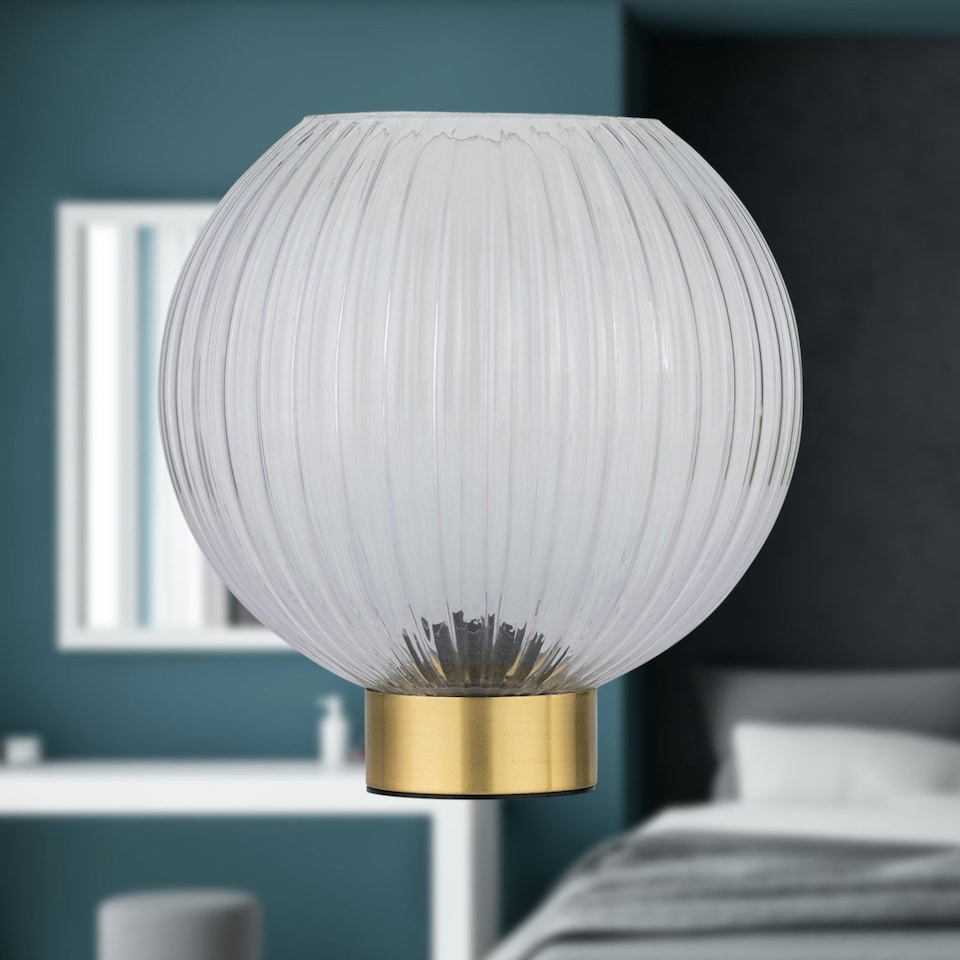 image 1 of Betchley - Battery Operated Satin Brass Lamp with Clear Glass Bronze | Clear