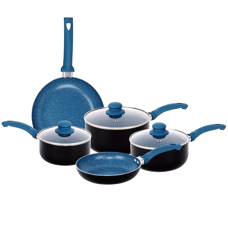 image 1 of Gr8 Home Blue Aluminium 8 Pc Marble Ceramic Non Stick Induction Frying Pan Saucepan Set