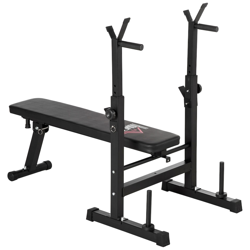 image 1 of HOMCOM Adjustable Weight Bench with Barbell Rack, Dip Station, Black