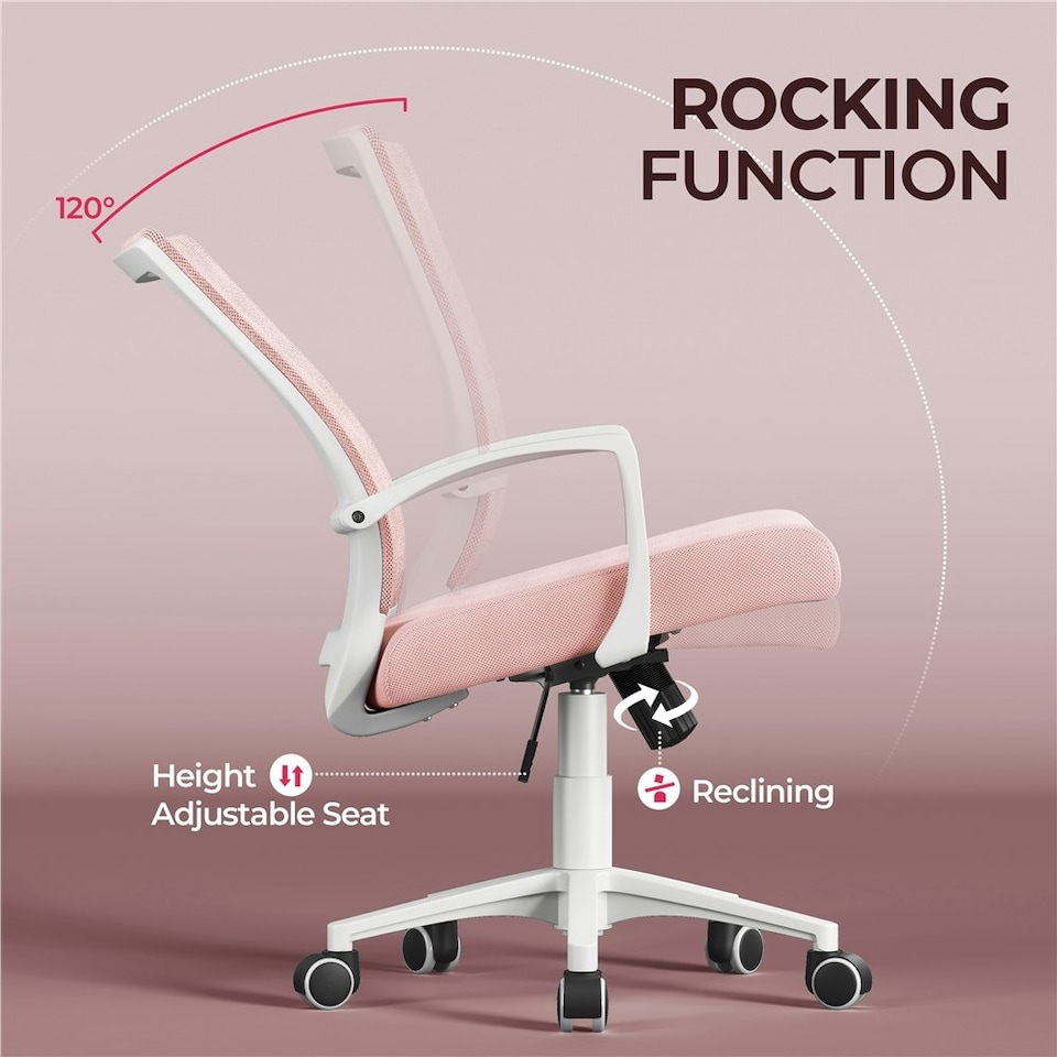 image 1 of Yaheetech Ergonomic Mesh Office Chair Mid-Back 360° Rolling Casters | Pink