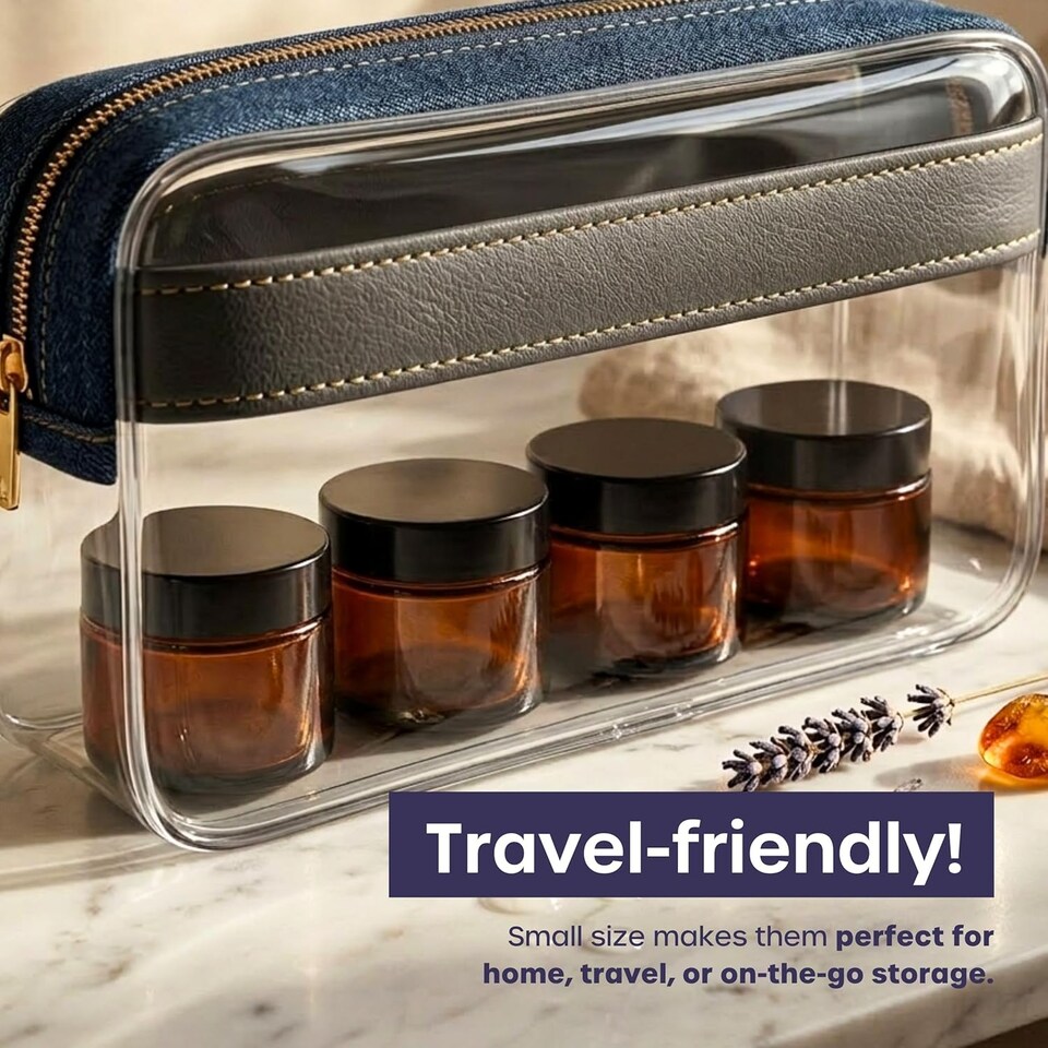 image 1 of Cosmetic Amber Glass Jar Set - UV Protection for Powder, Lotion and Cream