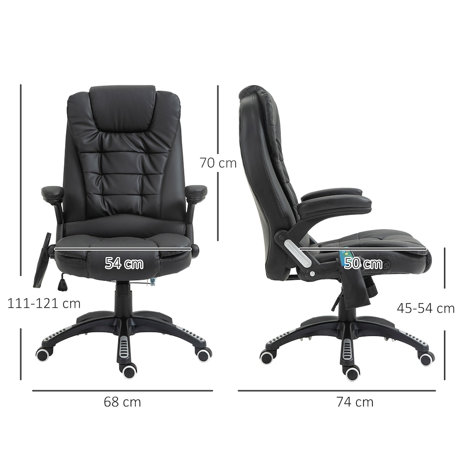 image 1 of HOMCOM 6-Point Massage Office Chair with Seat Heated for Home Office, PU Leather High Back Executive Desk Chair with Adjustable Height and 360 Swivel for Work Study, Black