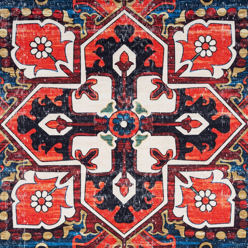 image 1 of KUKOON Washable & Non Slip Terracotta Persian Style Area Rug 80cm x 150cm