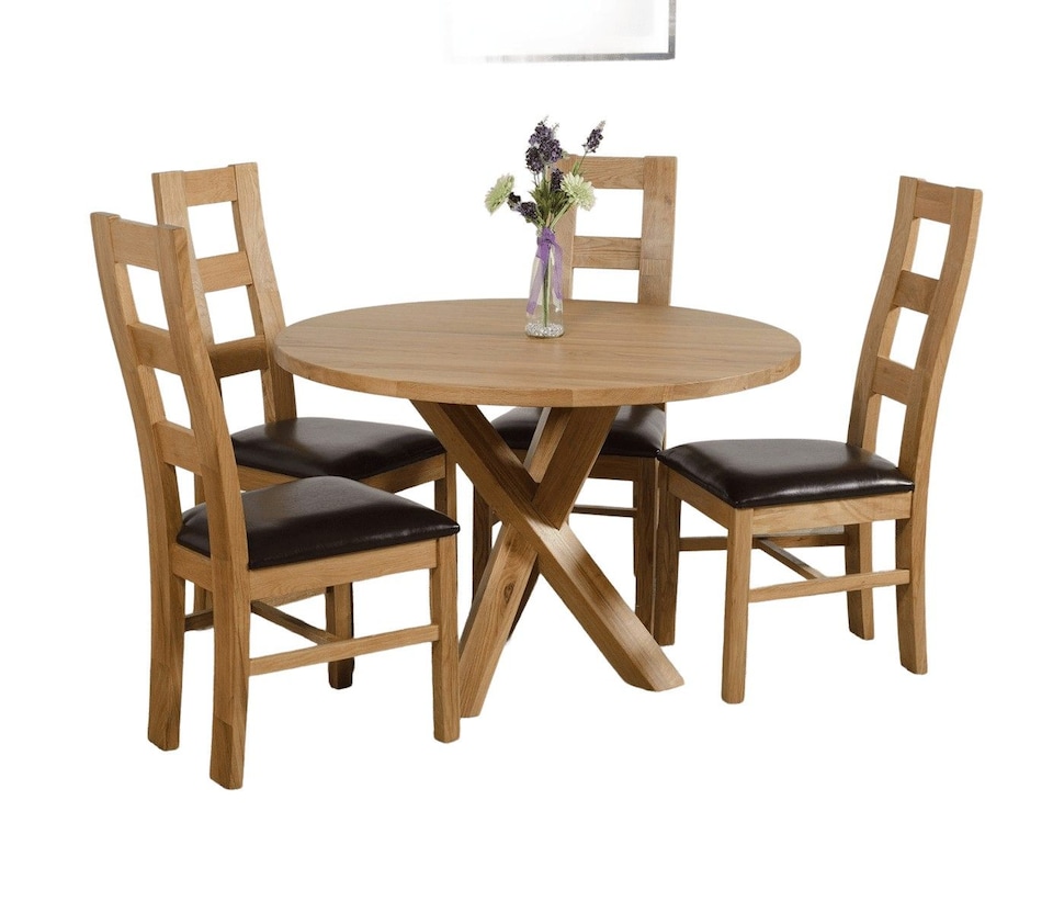image 1 of Oregon Round Oak Dining Table and 4 Yale Chairs | Brown | Brown | 1