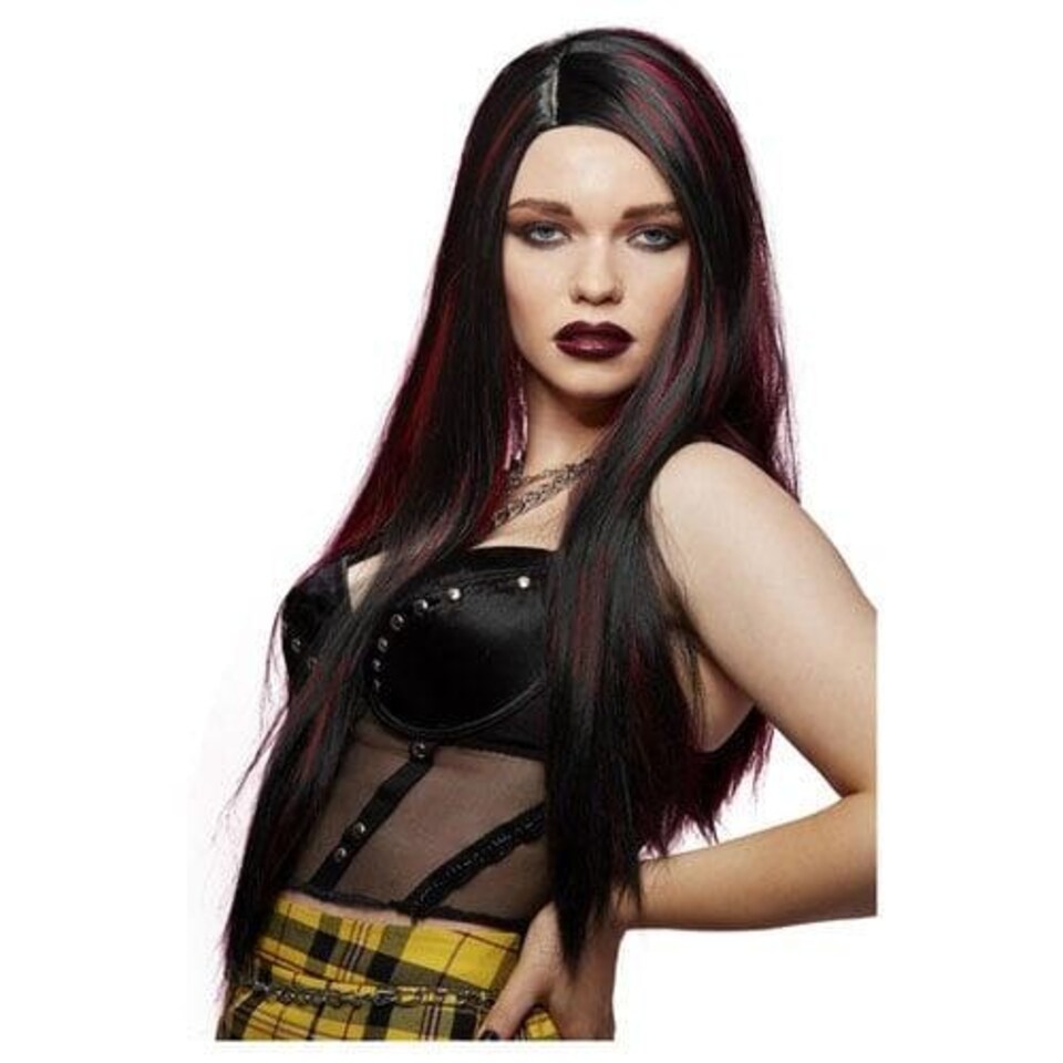 image 1 of Manic Panic Vampire’s Kiss Super Vixen Black with Red Long Straight Hair Wig