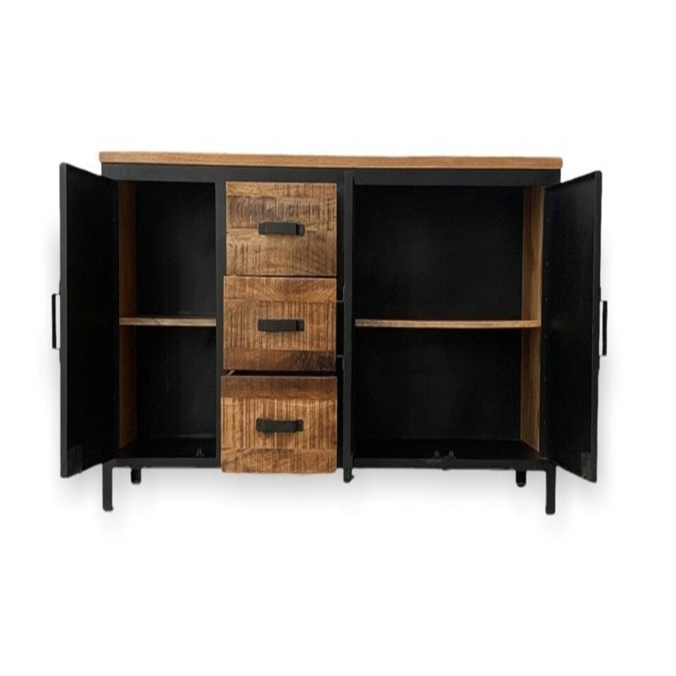 image 1 of Induse Large Sideboard - Mango Wood/Iron - L42 x W160 x H78 cm - PP Sawn Finish Black