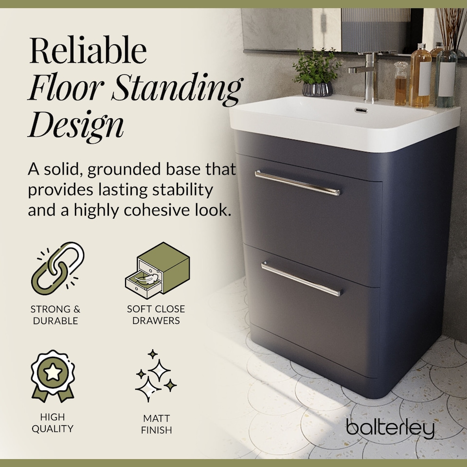 image 1 of Balterley Floor Standing 2 Drawer Vanity Unit with Ceramic Basin | Blue | Indigo Blue | 862 x 607 x 460mm