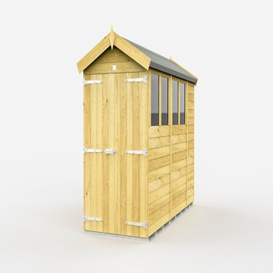 image 1 of 4 x 11 Feet Apex Shed - Double Door With Windows - Wood - L329 x W118 x H217 cm Brown