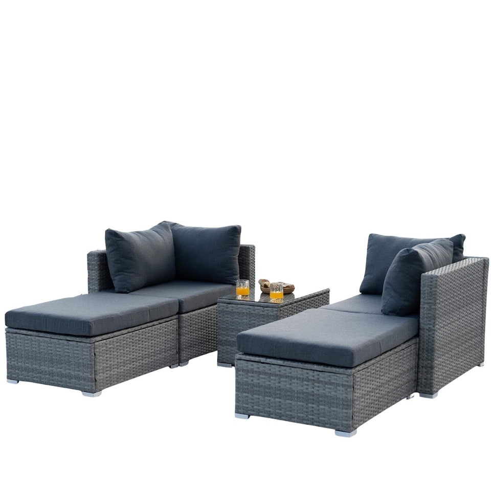 image 1 of 5 Piece Modular Outdoor Garden Set Corner Chairs Padded Seats Garden Furniture