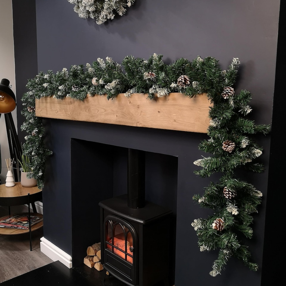 image 1 of 2.7m Snow Tipped Christmas Garland with Pine Cones and Mixed Needles