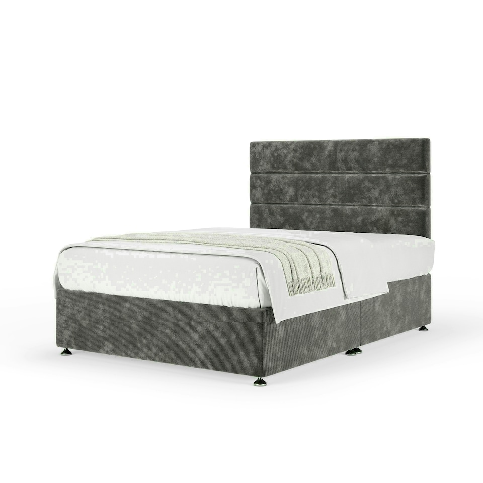 Charcoal Chenille No Drawer Divan Base and Milan Headboard Single