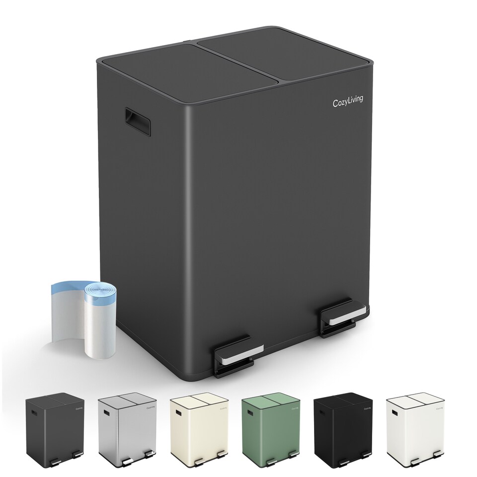 image 1 of 30L Dual Pedal Bin for Recycling and General Waste Kitchen Bin (2x15L)