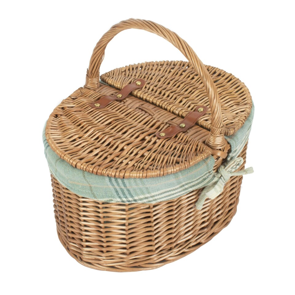 image 1 of Light Steamed Oval Lidded Wicker Basket with Lining Cream | Cream | One Size