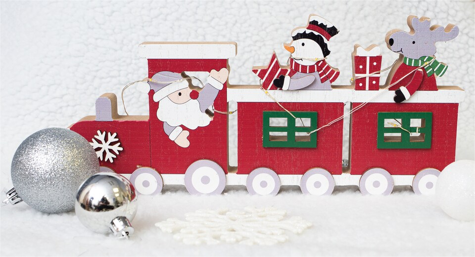 image 1 of St Helens Red Wooden Festive Ornamental Train With Led Light